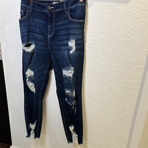 Dark Blue Distressed Skinny Jeans